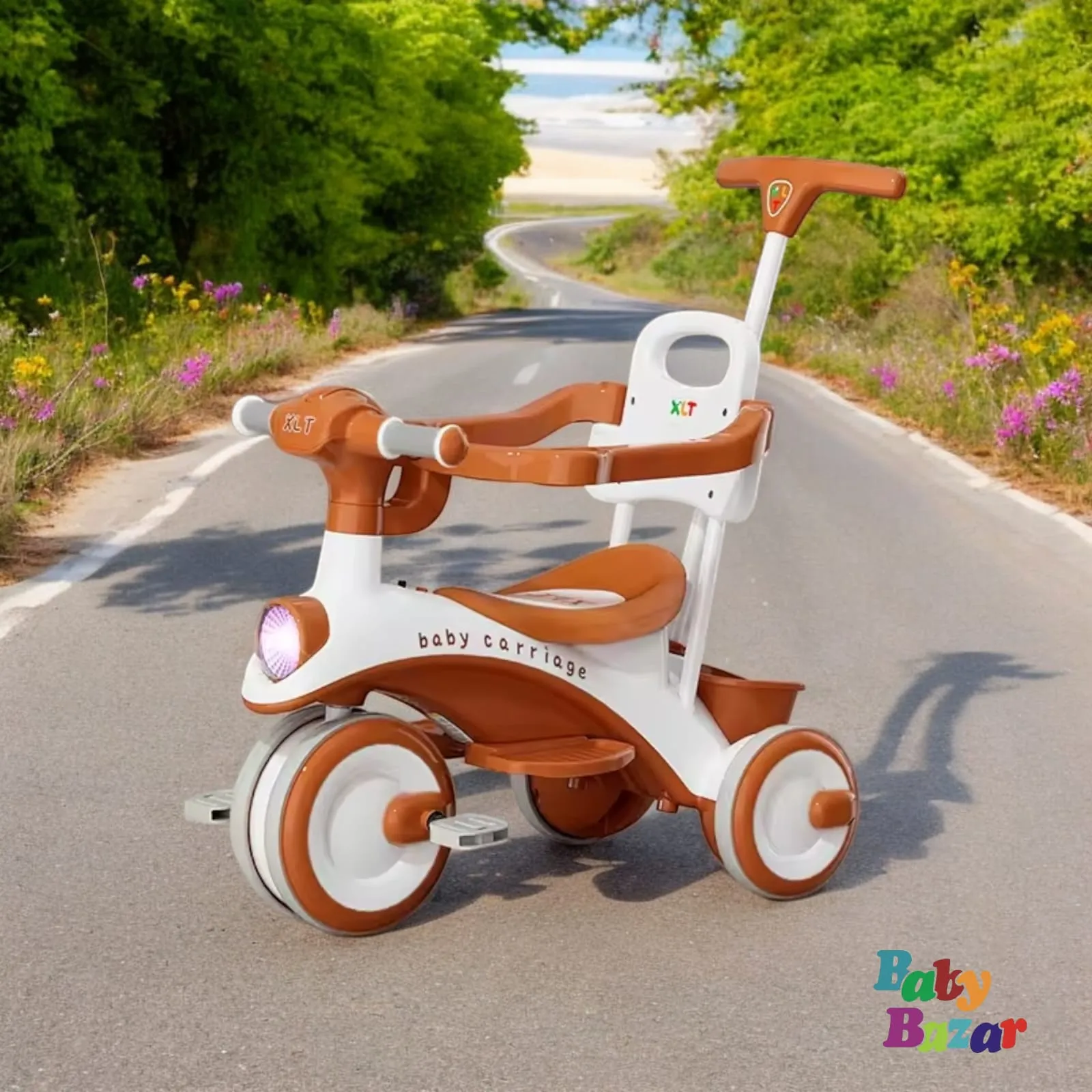 Elegant Baby Tricycle with Sunshade Canopy and Push Handle – Safe and Stylish Outdoor Fun