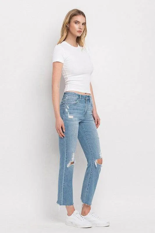 Flying Monkey High Rise Distressed Cropped Straight Jeans