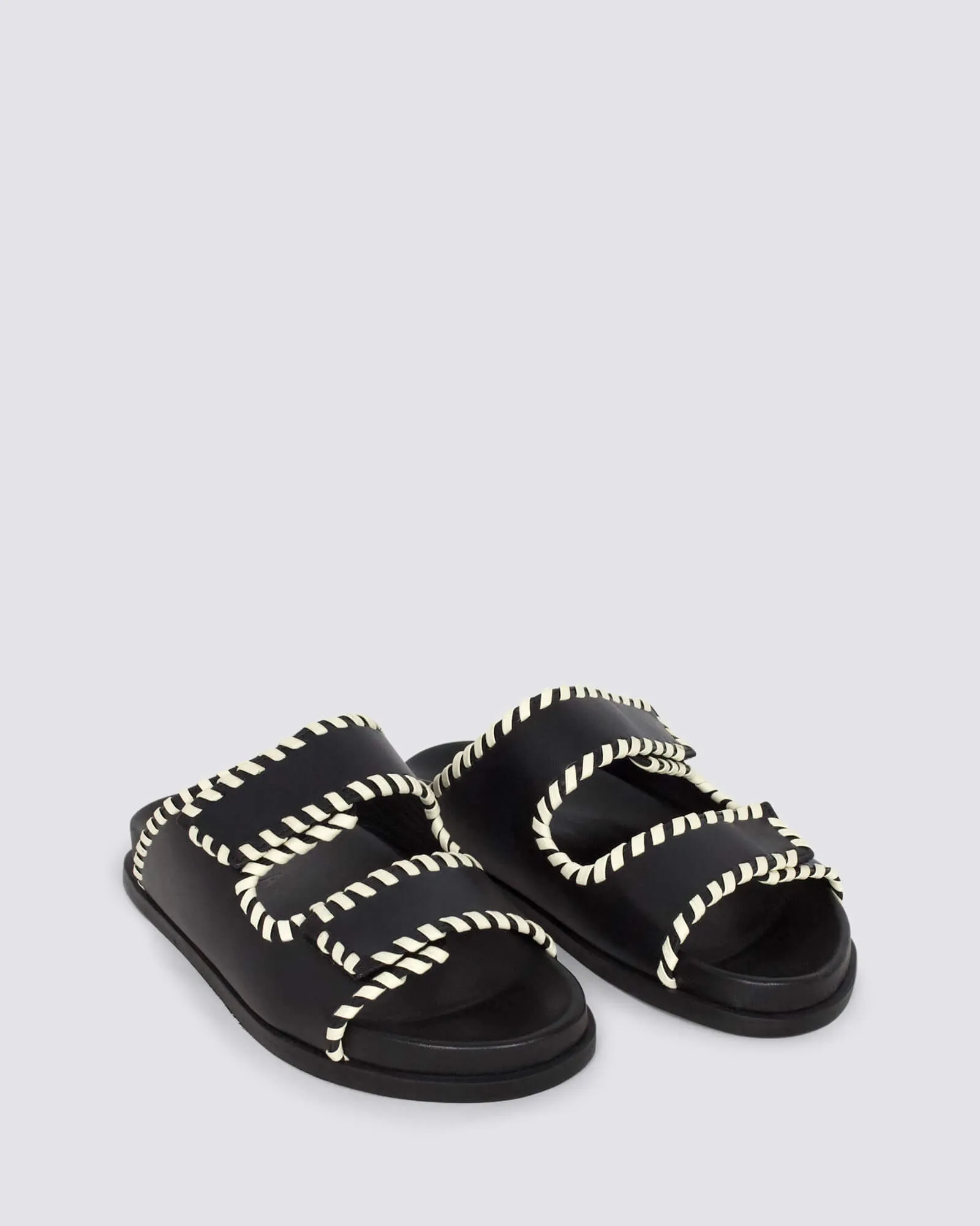 FONTELINA SANDALS BLACK/OFF WHITE LEATHER