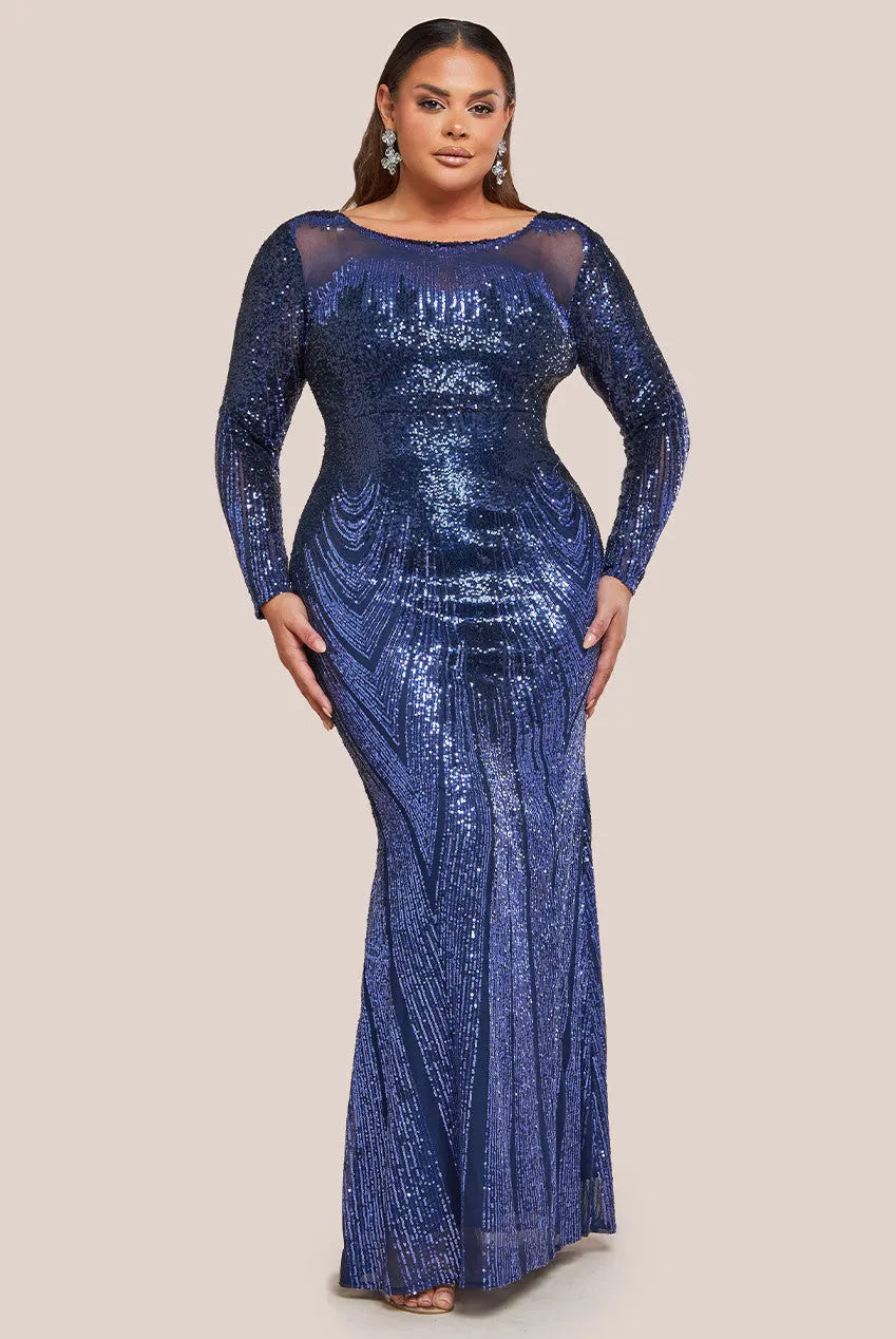 Goddiva Plus Long Sleeve Aztec Sequin Maxi Dress