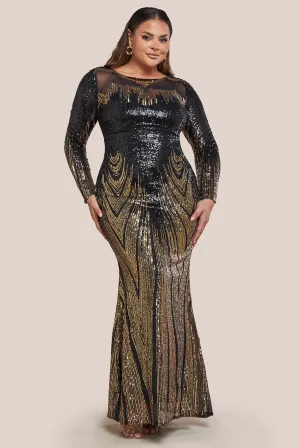 Goddiva Plus Long Sleeve Aztec Sequin Maxi Dress