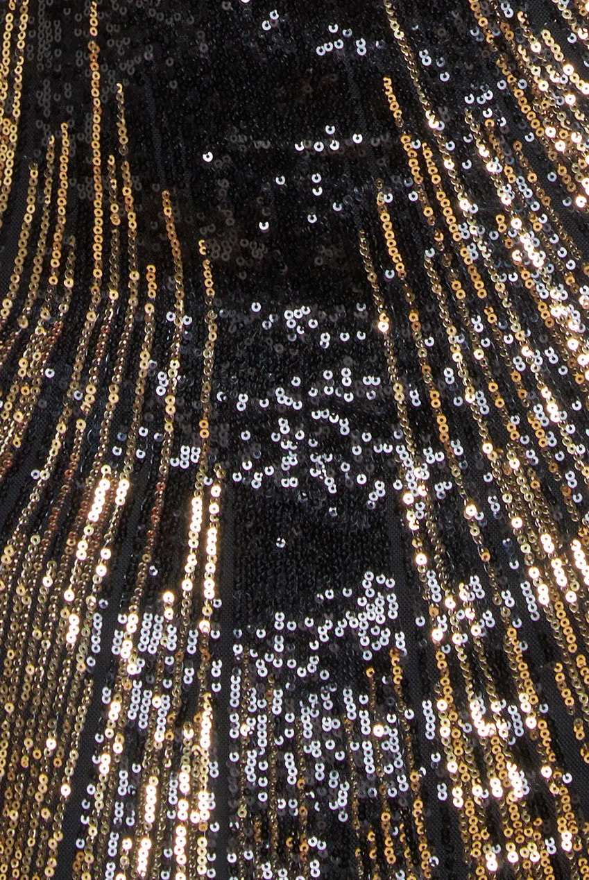 Goddiva Plus Long Sleeve Aztec Sequin Maxi Dress