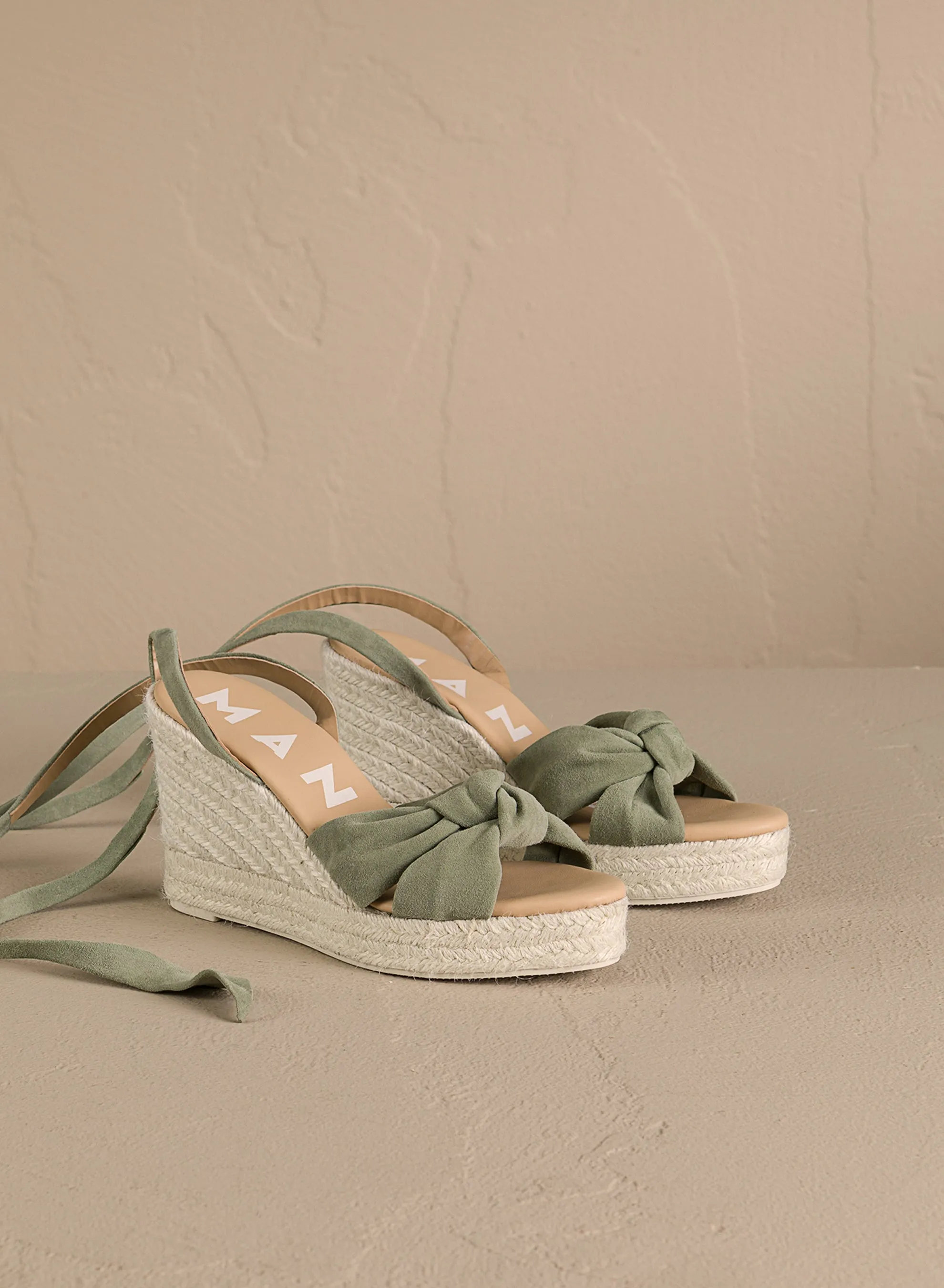 Green Suede Wedge Espadrille with Knot