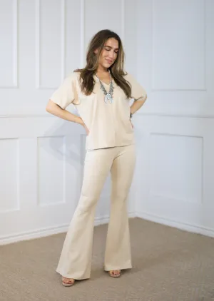 HIGH WAISTED FAUX SUEDE FLARE PANTS