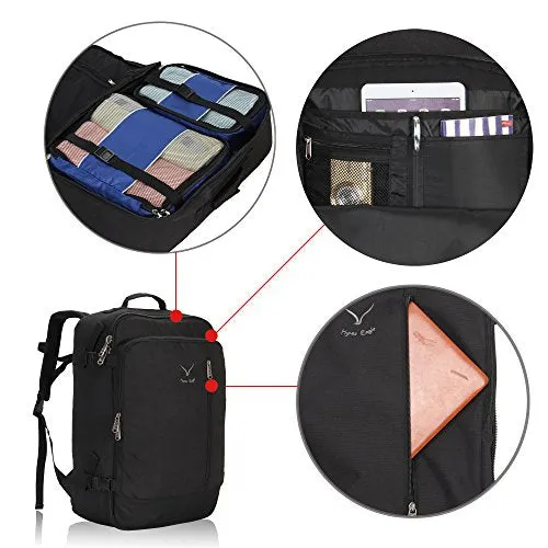 Hynes Eagle 38L Flight Approved Weekender Carry on Backpack Black 2017