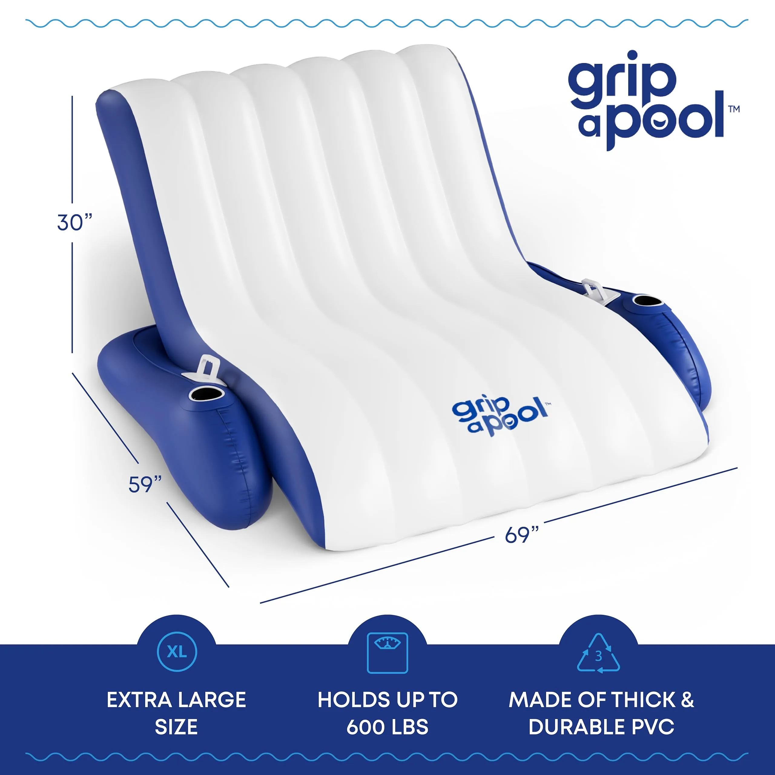 Inflatable 1-2 Person Pool Recliner Lounge Float with Cup Holders - For Pool, Lake, River, Beach