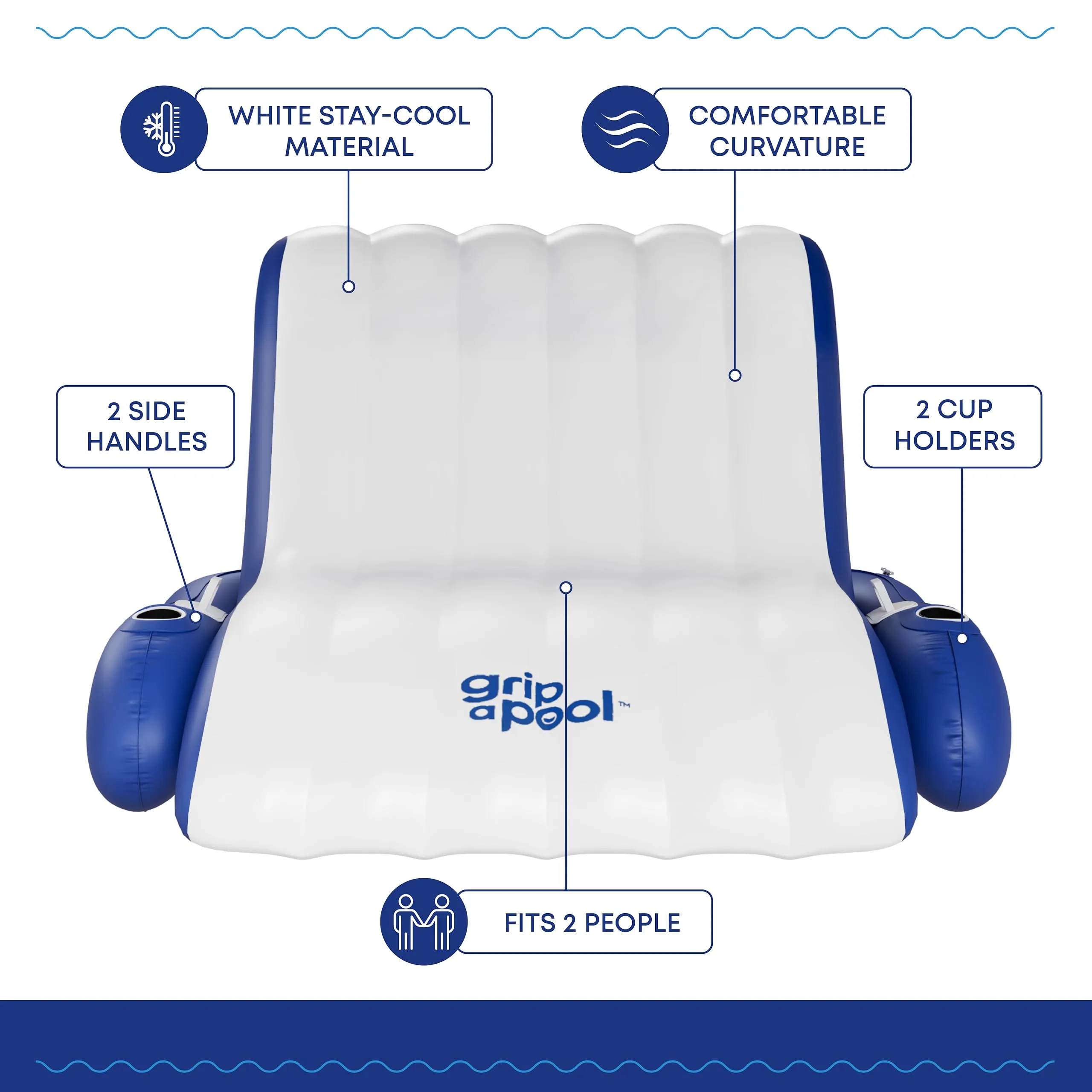Inflatable 1-2 Person Pool Recliner Lounge Float with Cup Holders - For Pool, Lake, River, Beach