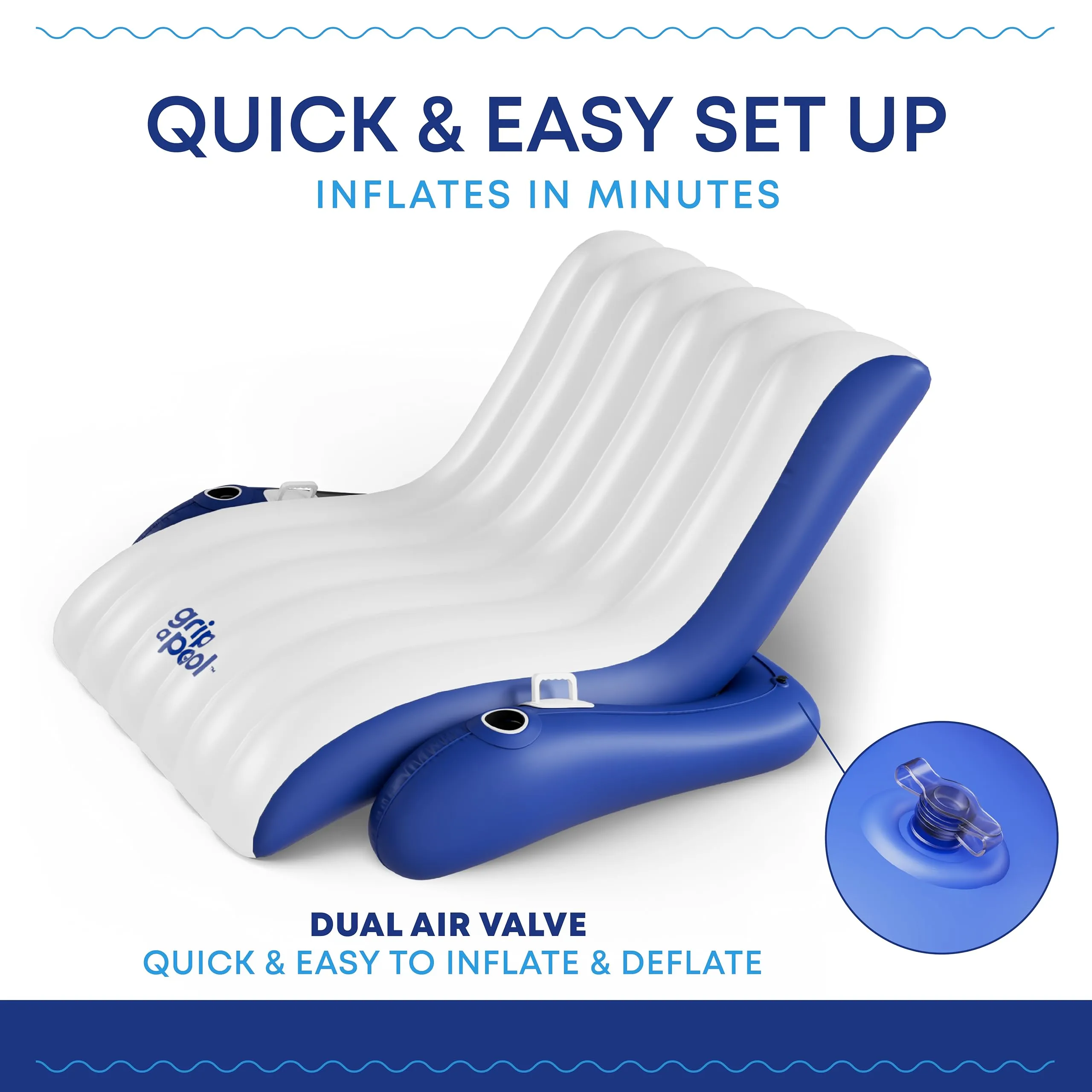 Inflatable 1-2 Person Pool Recliner Lounge Float with Cup Holders - For Pool, Lake, River, Beach
