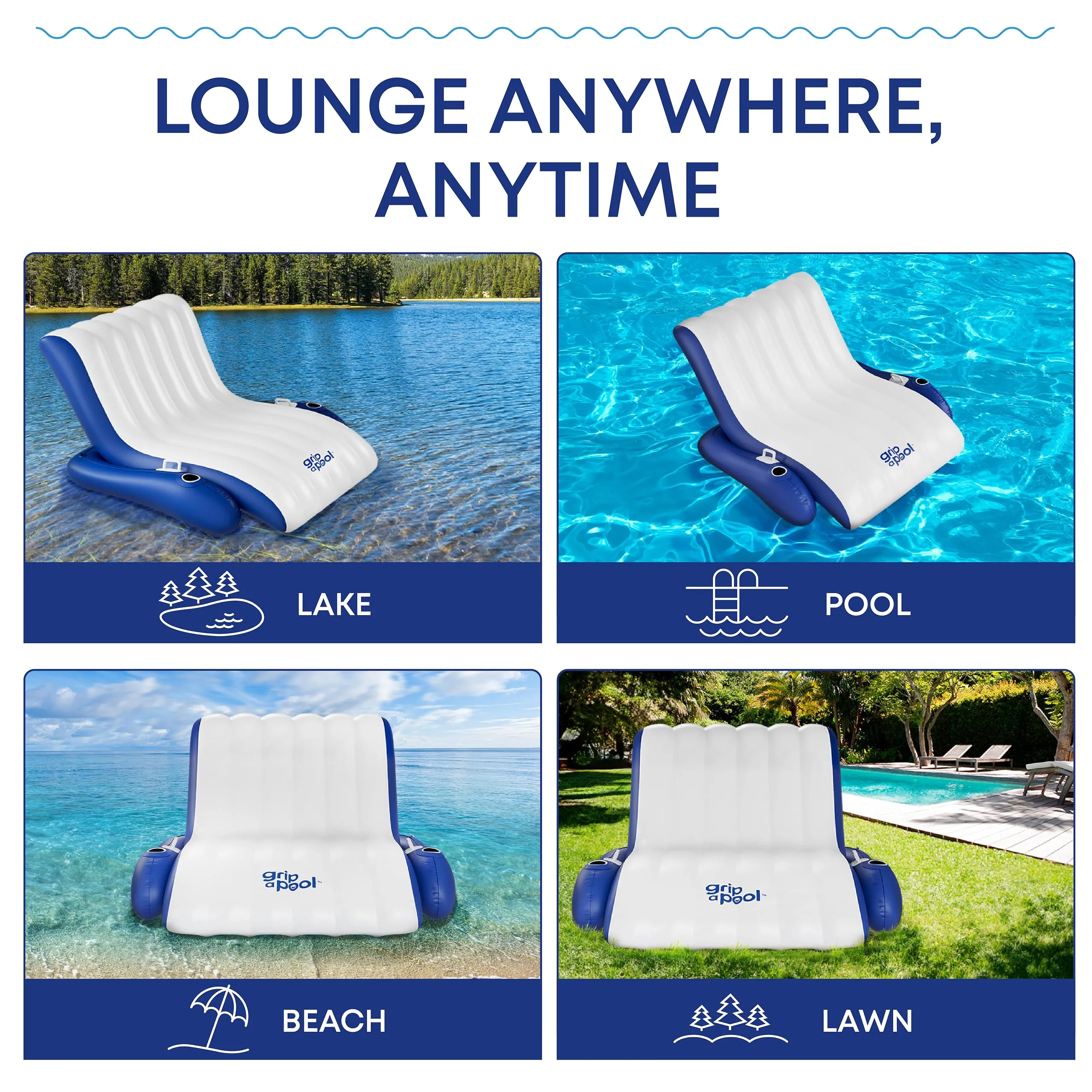 Inflatable 1-2 Person Pool Recliner Lounge Float with Cup Holders - For Pool, Lake, River, Beach
