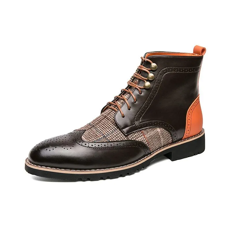 Italian handmade leather plaid casual boots