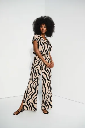 Joseph Ribkoff Pant - Animal Print Pull-On - Beige /Black