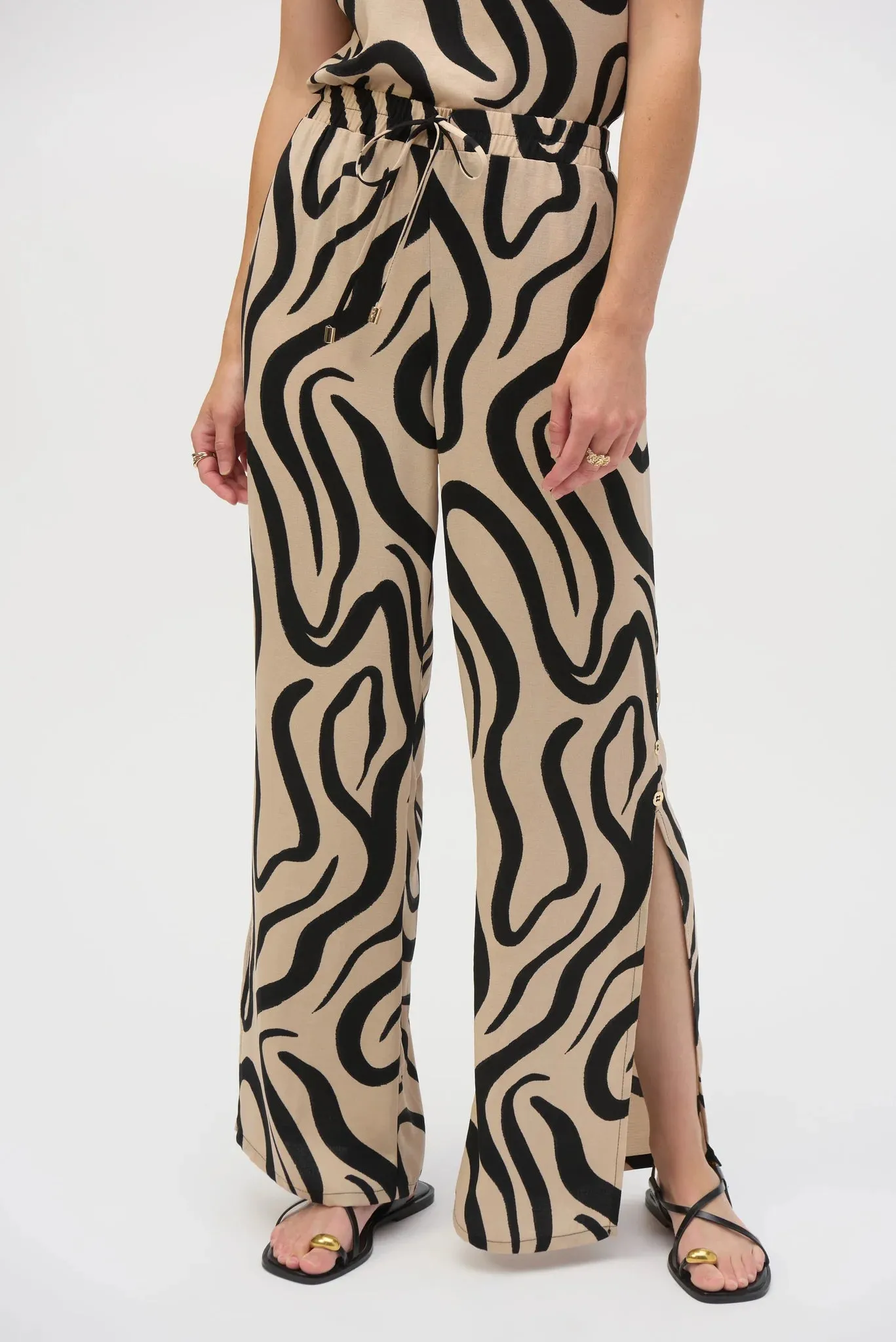 Joseph Ribkoff Pant - Animal Print Pull-On - Beige /Black