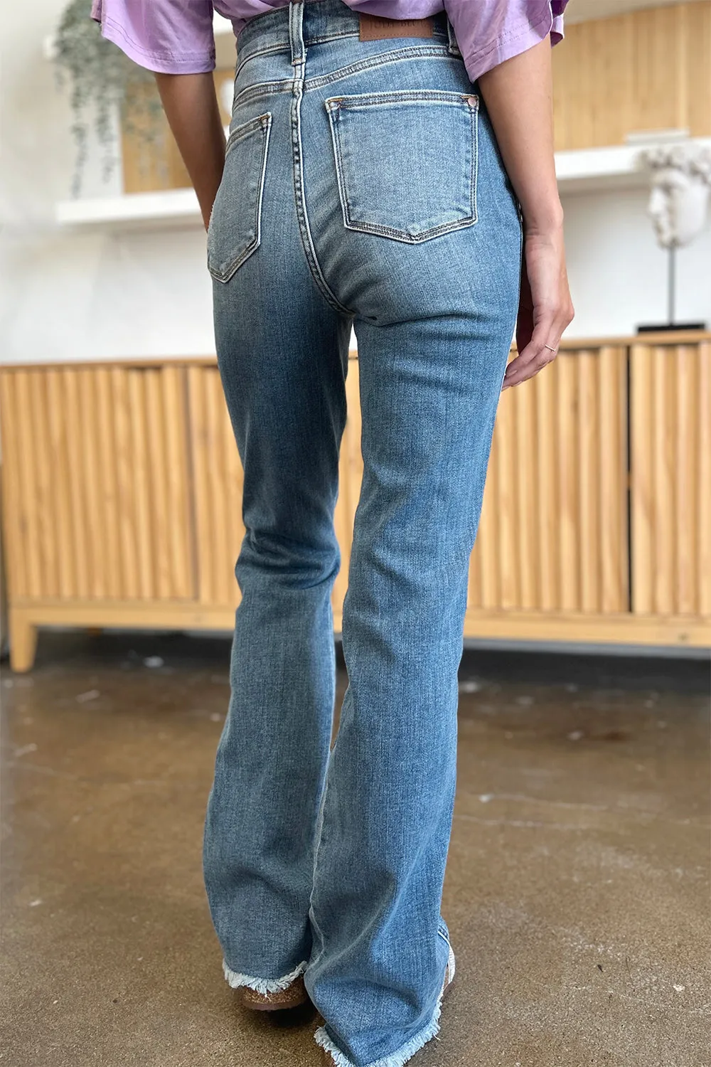 Judy Blue  Distressed Raw Hem Bootcut Jeans