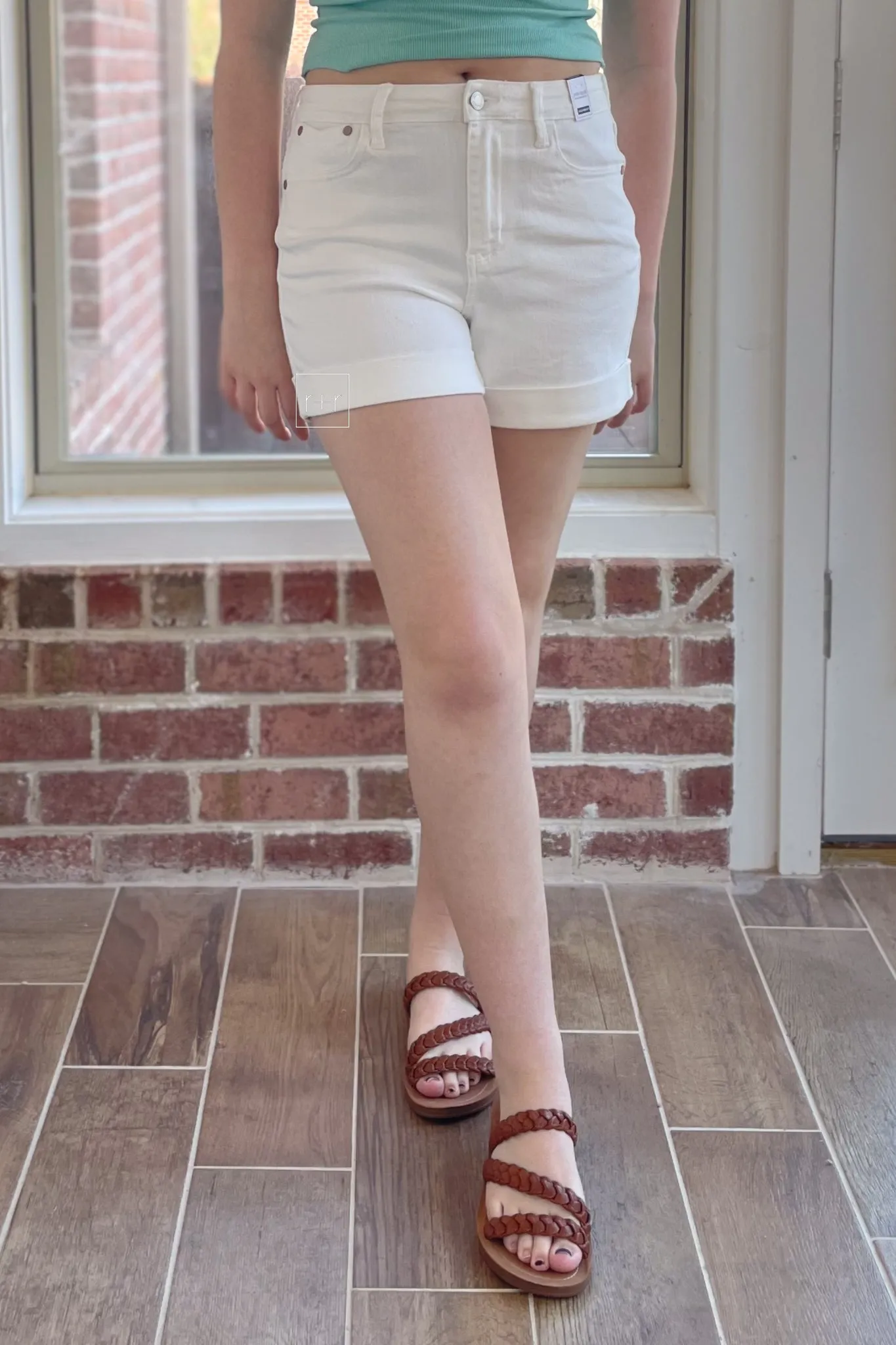Judy Blue High Waist Double Roll Cuffed Shorts in White