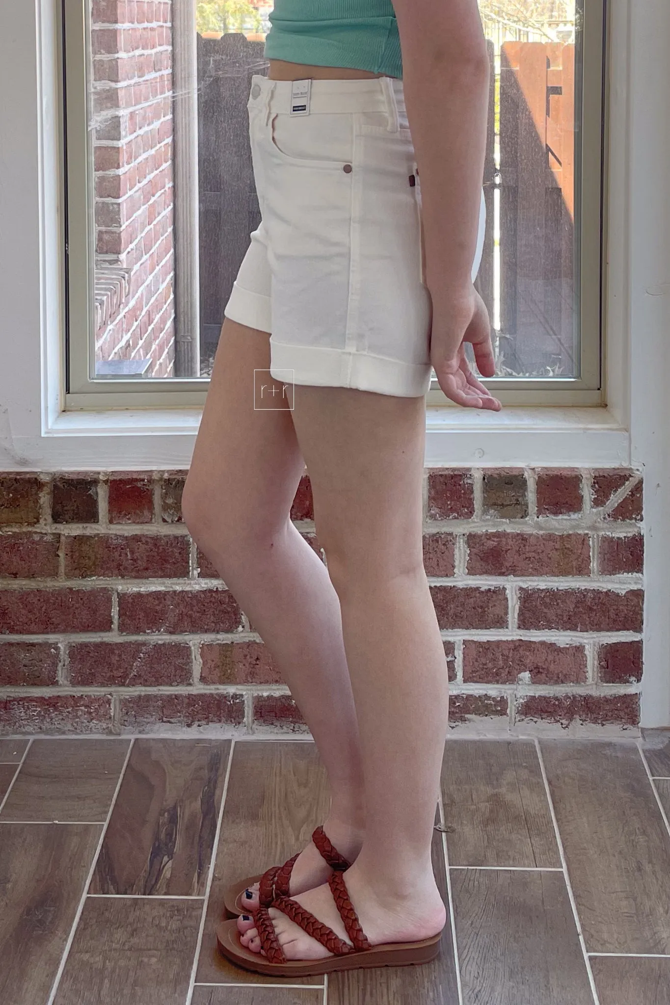 Judy Blue High Waist Double Roll Cuffed Shorts in White