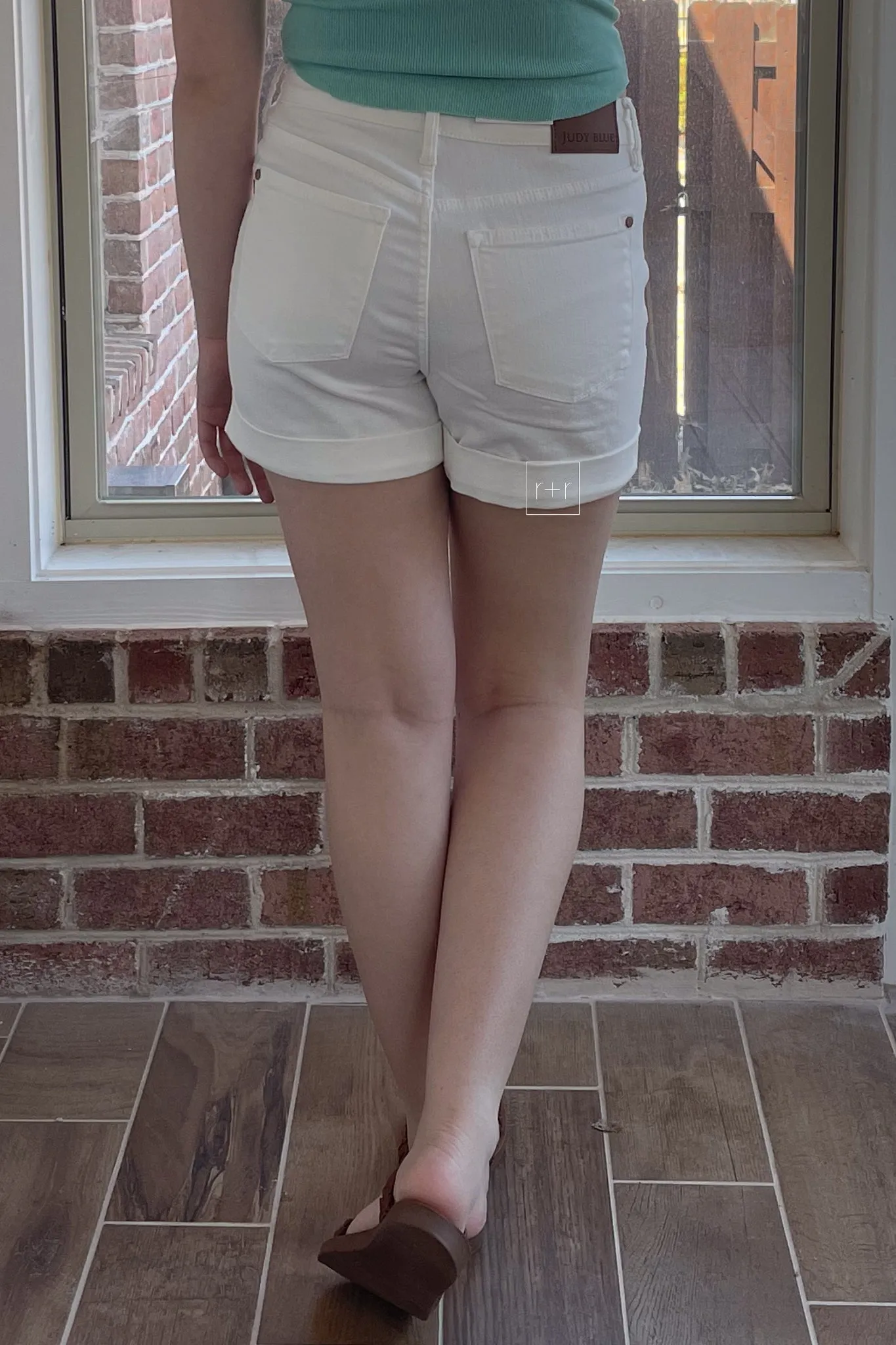 Judy Blue High Waist Double Roll Cuffed Shorts in White