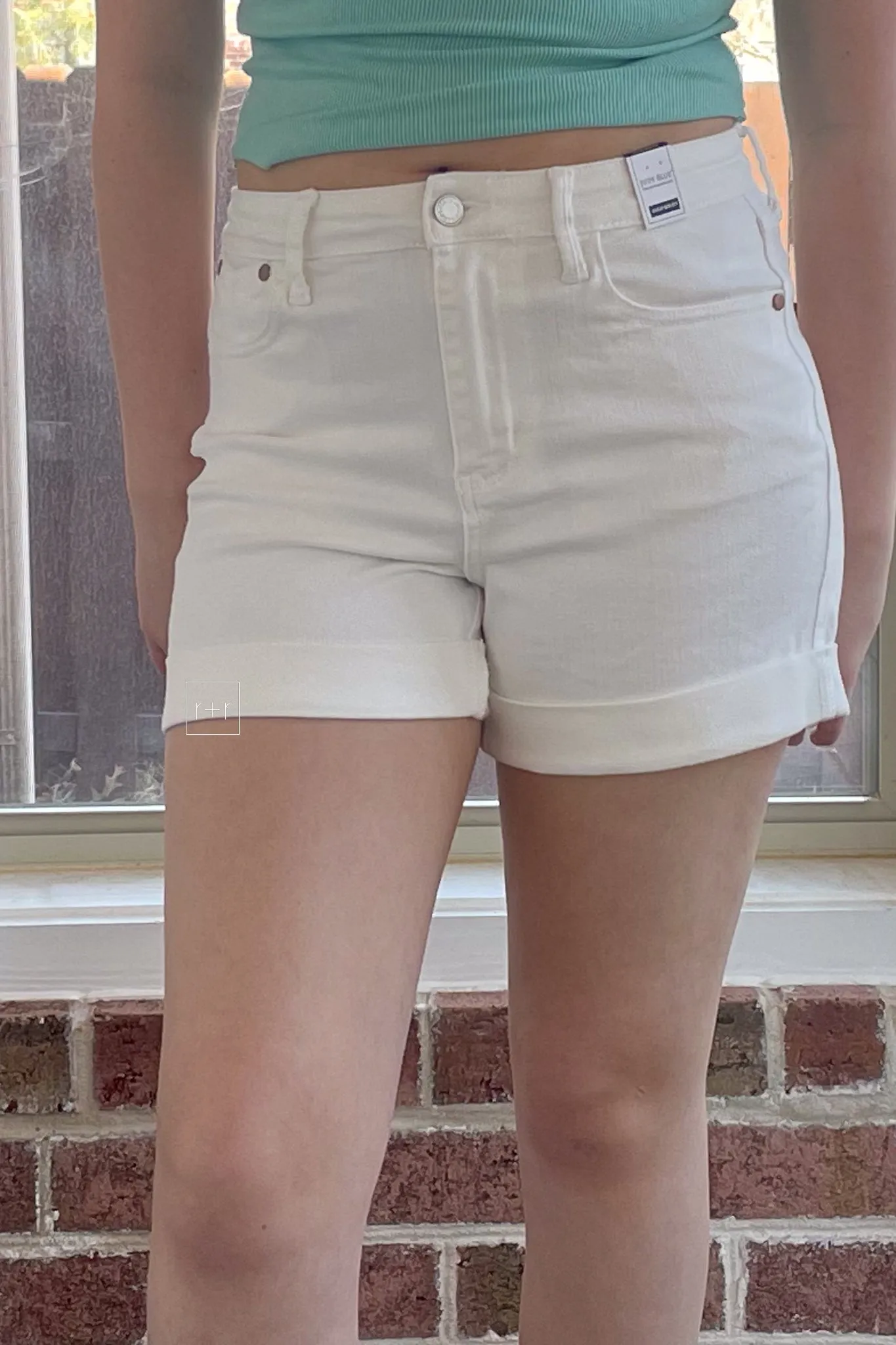 Judy Blue High Waist Double Roll Cuffed Shorts in White