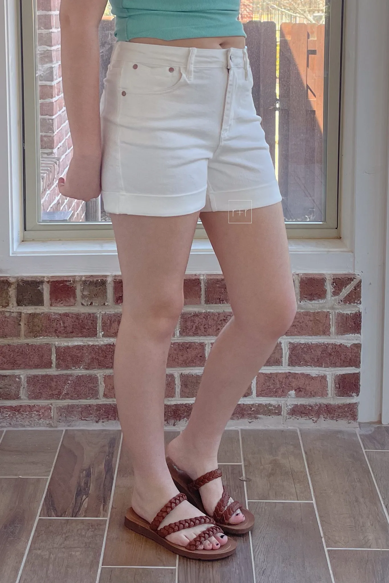 Judy Blue High Waist Double Roll Cuffed Shorts in White
