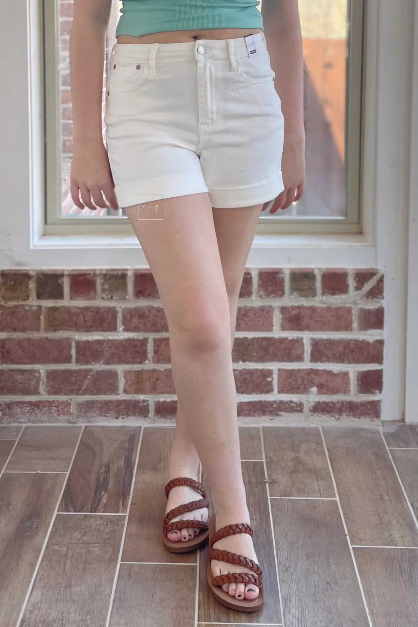 Judy Blue High Waist Double Roll Cuffed Shorts in White