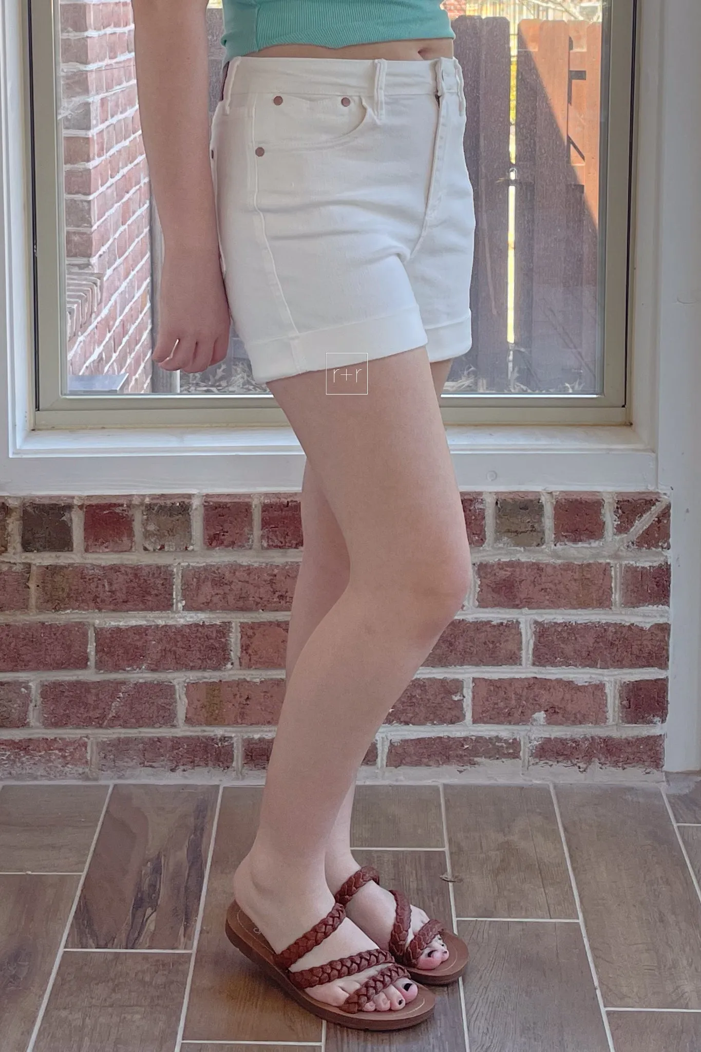 Judy Blue High Waist Double Roll Cuffed Shorts in White