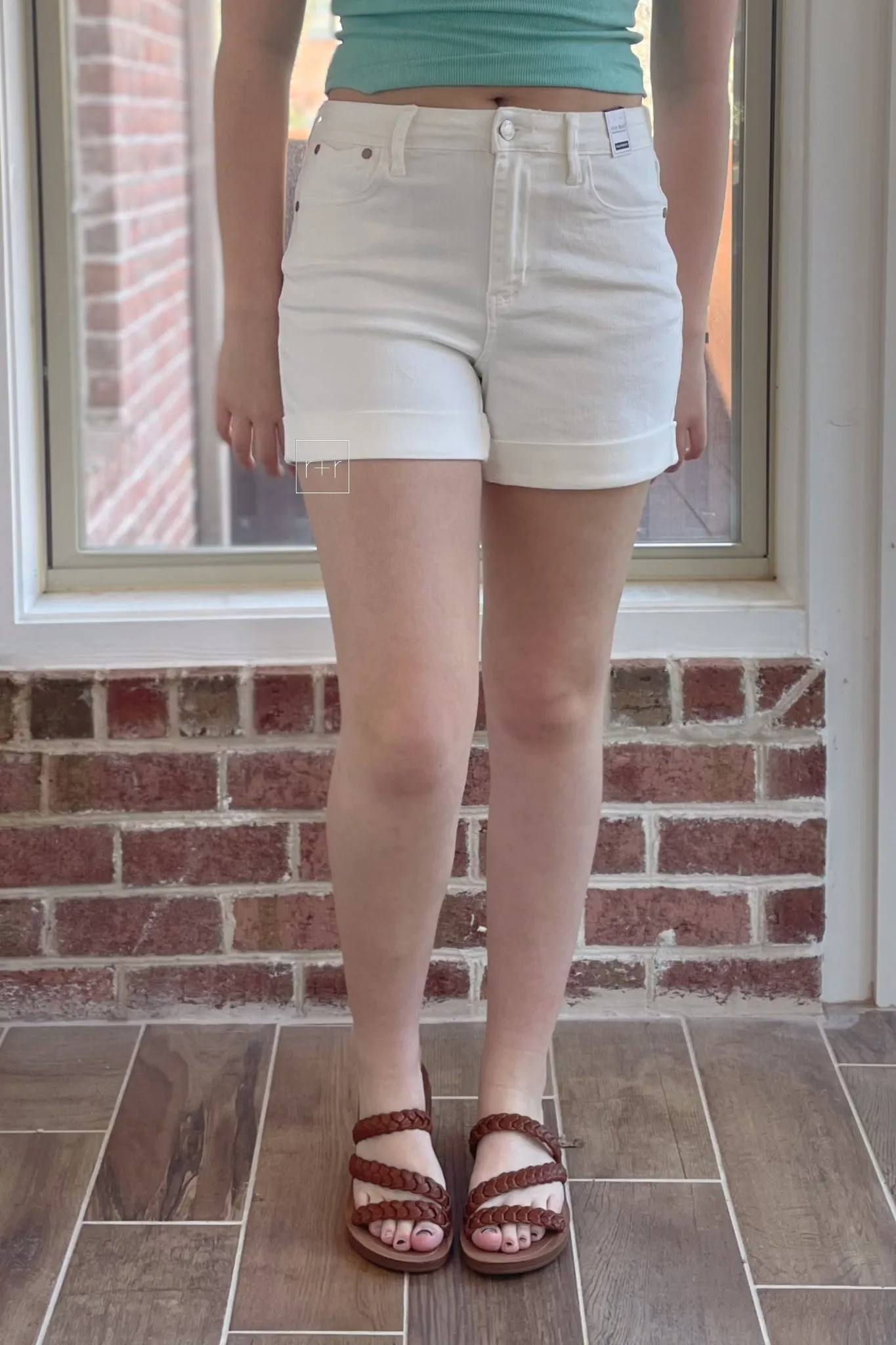 Judy Blue High Waist Double Roll Cuffed Shorts in White