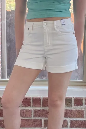 Judy Blue High Waist Double Roll Cuffed Shorts in White