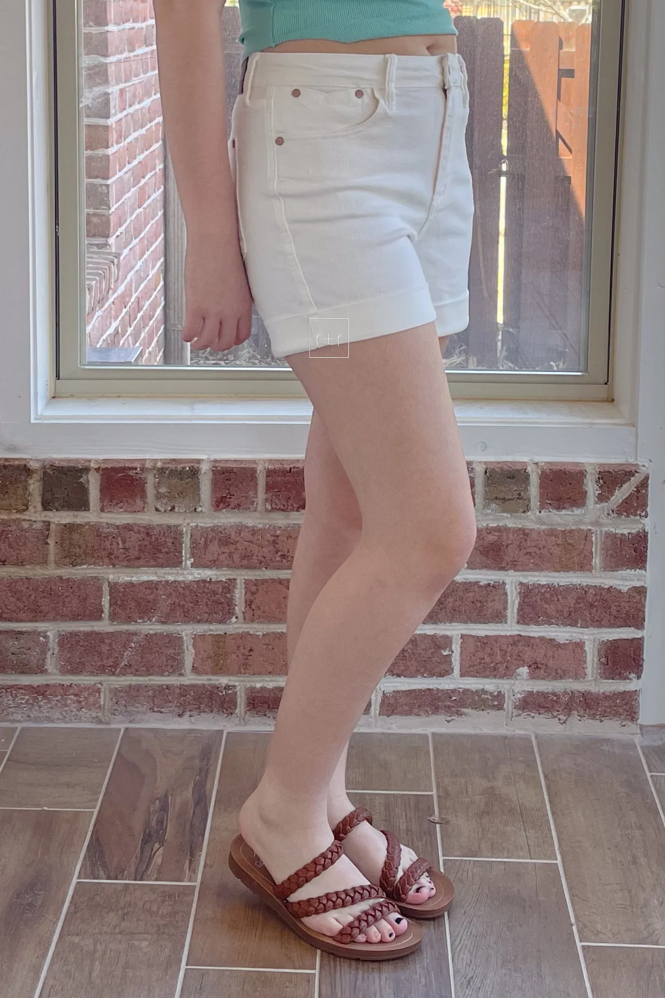 Judy Blue High Waist Double Roll Cuffed Shorts in White