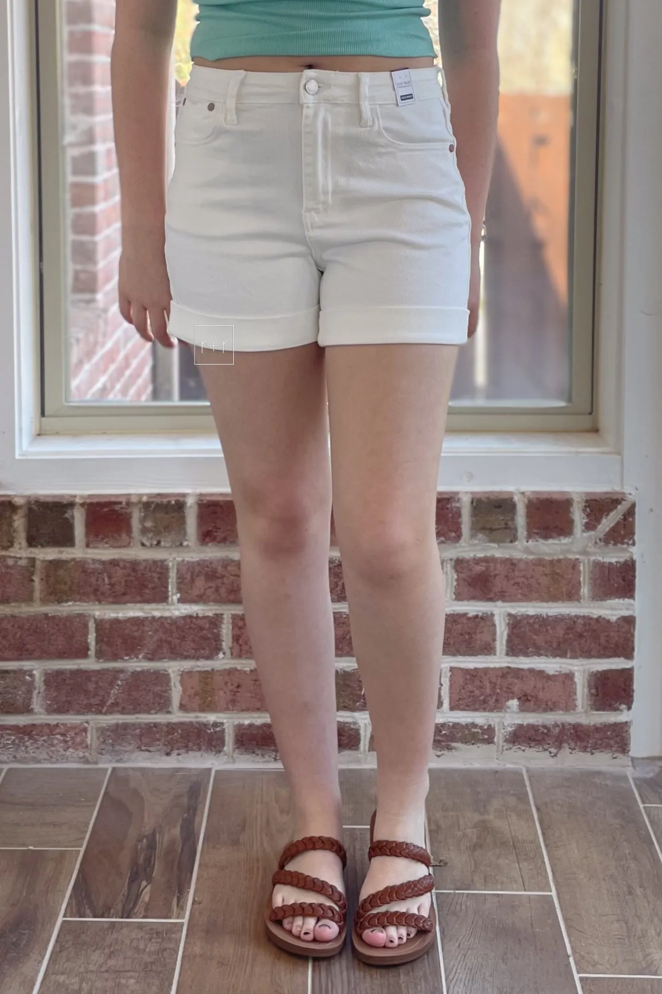 Judy Blue High Waist Double Roll Cuffed Shorts in White
