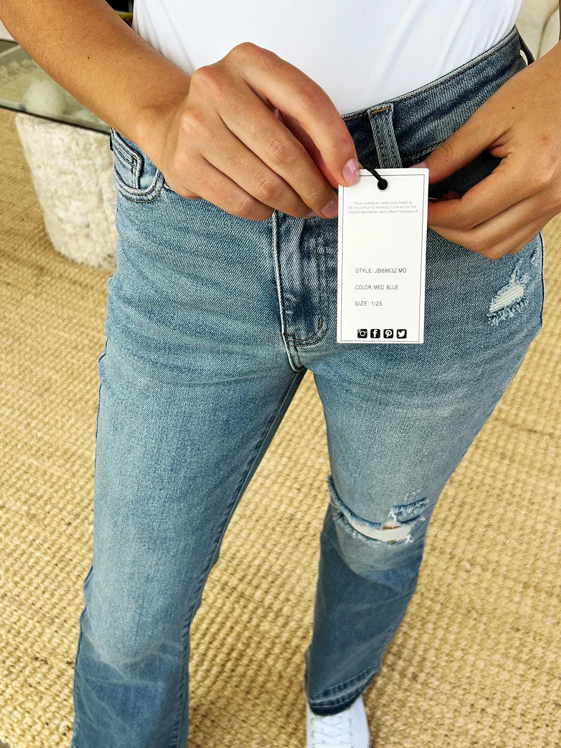 Judy Blue Mid Rise Destroyed Hem Distressed Jeans- Regular and Plus Size