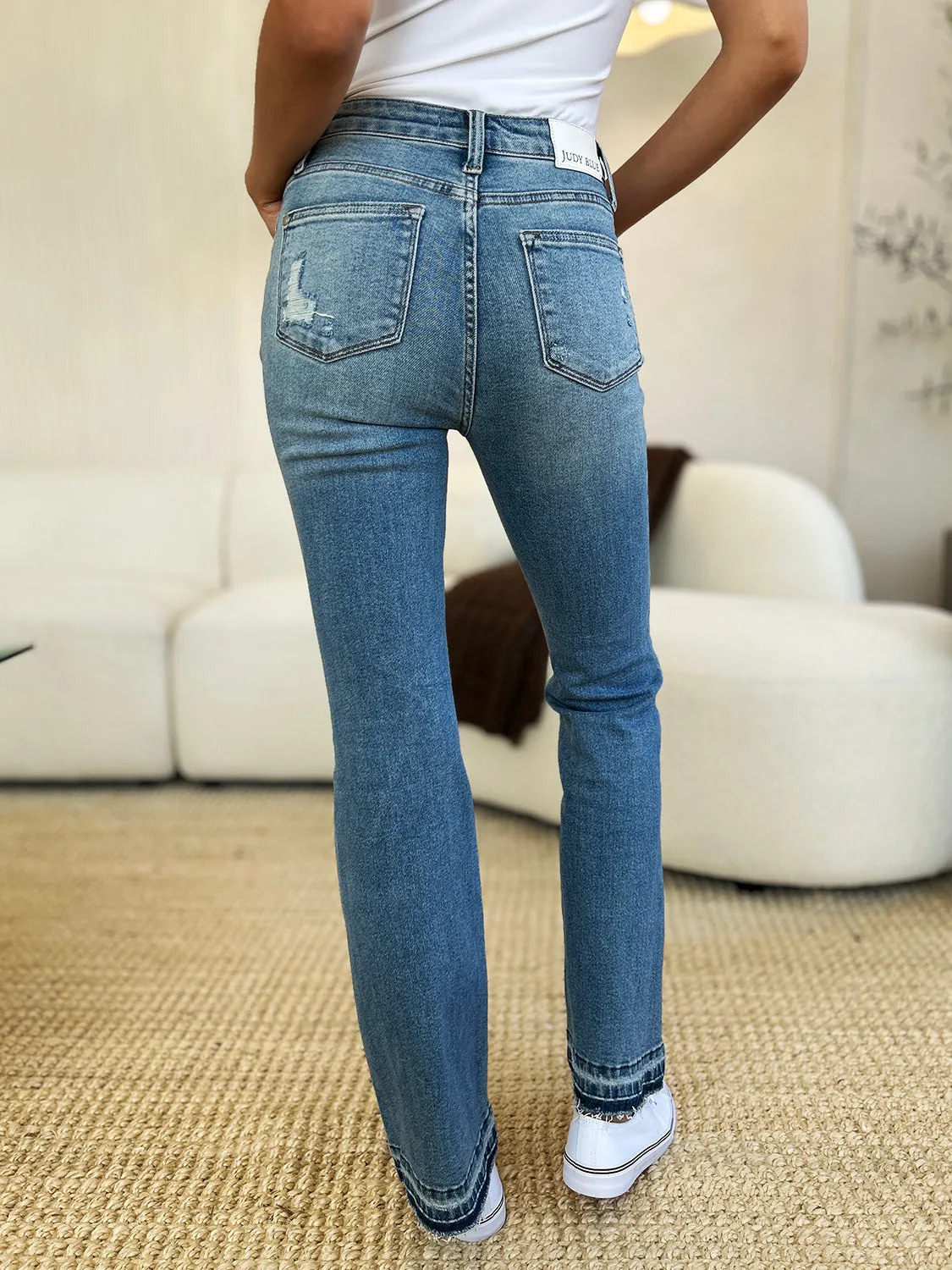 Judy Blue Mid Rise Destroyed Hem Distressed Jeans- Regular and Plus Size