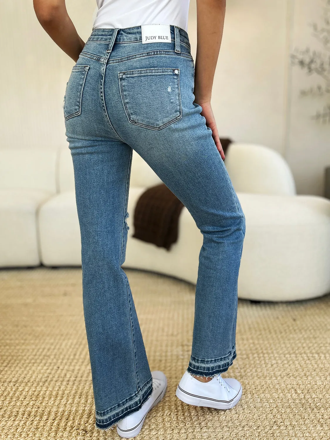 Judy Blue Mid Rise Destroyed Hem Distressed Jeans- Regular and Plus Size