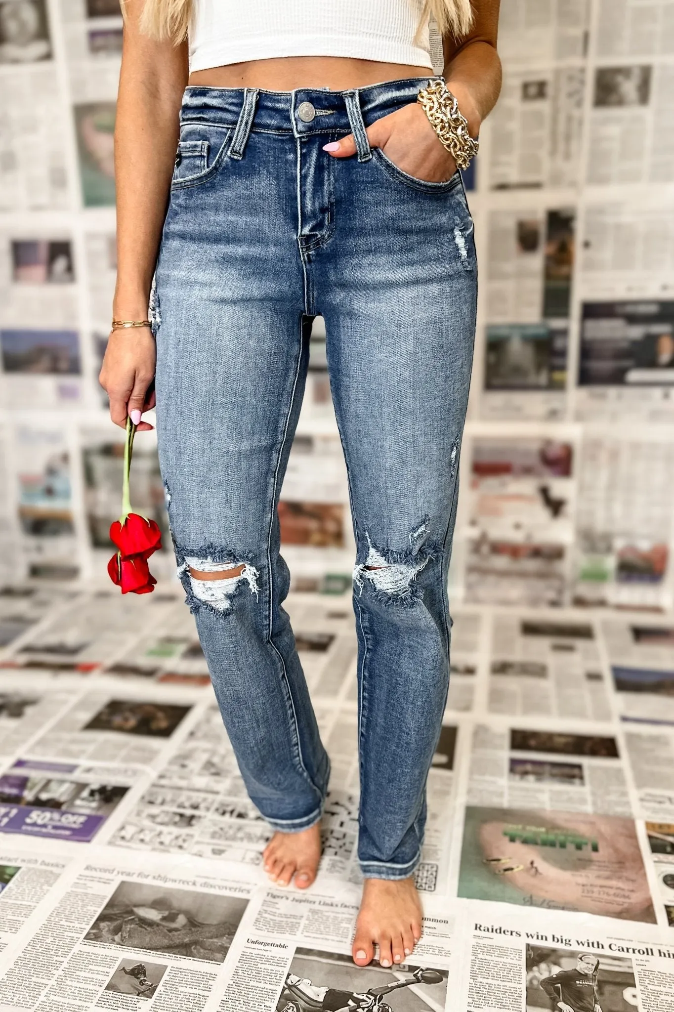 KANCAN Everly Mid Rise Distressed Jeans