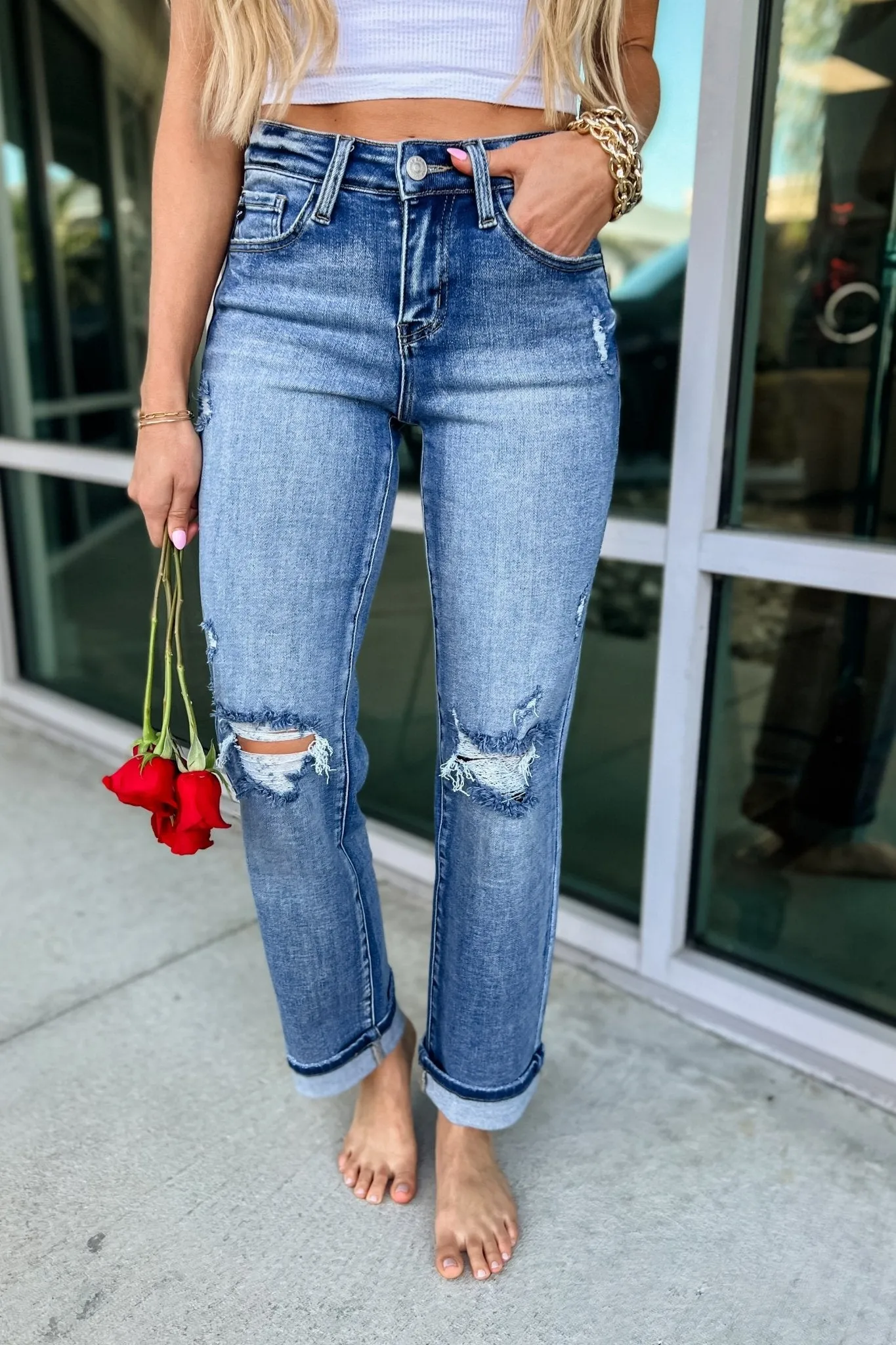 KANCAN Everly Mid Rise Distressed Jeans