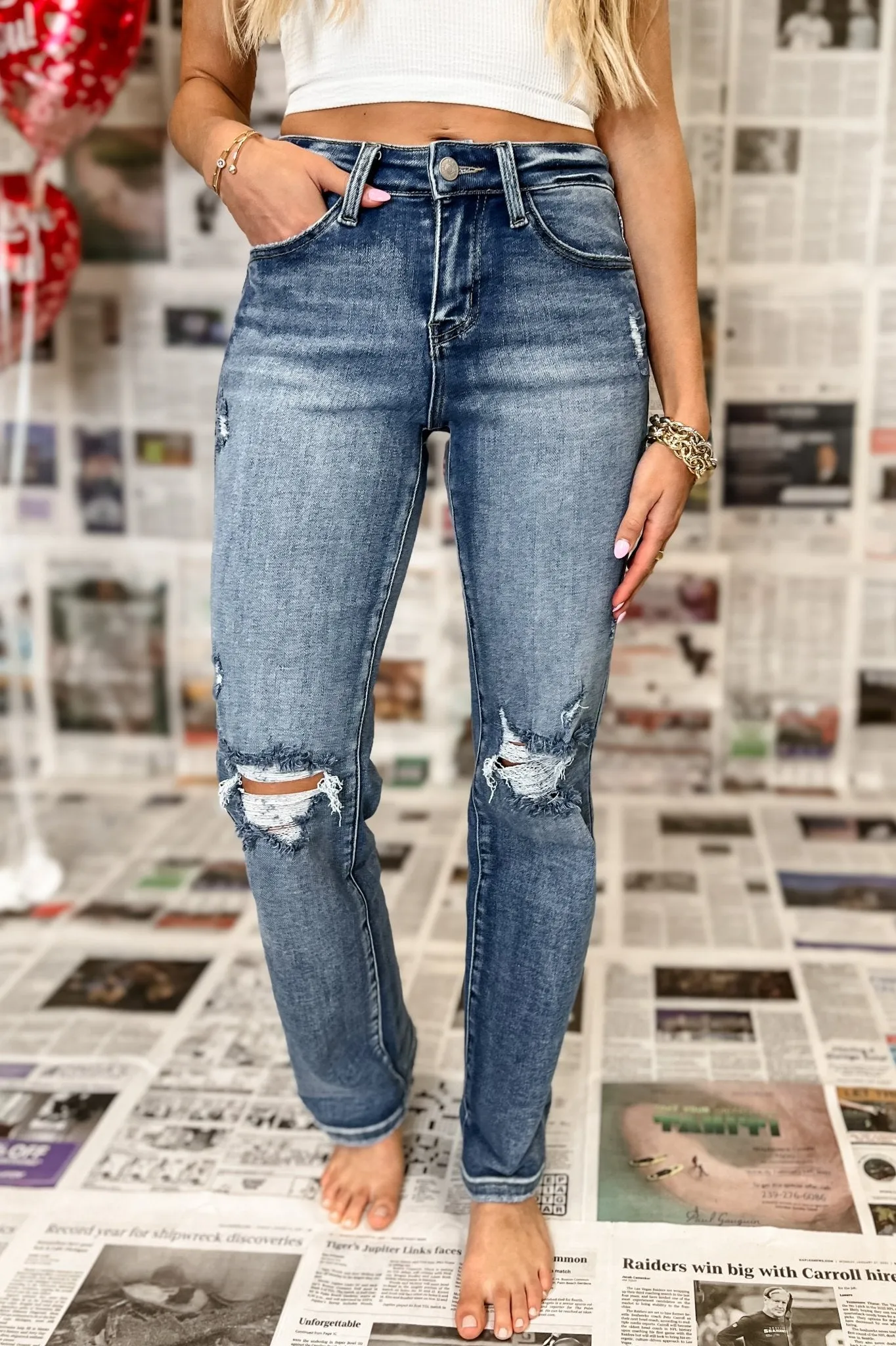 KANCAN Everly Mid Rise Distressed Jeans