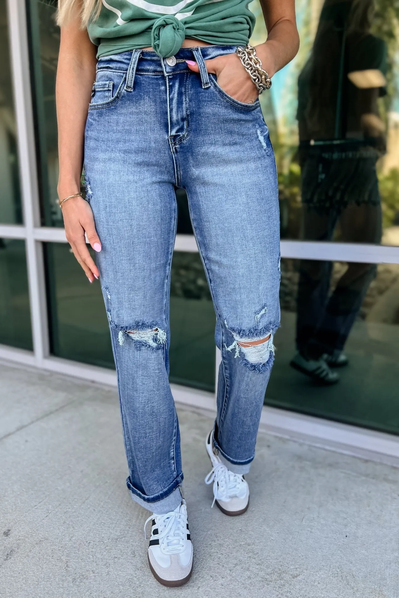 KANCAN Everly Mid Rise Distressed Jeans