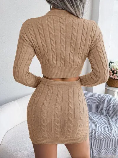 Kawaii Cable Knit Crop Sweater and Skirt Set