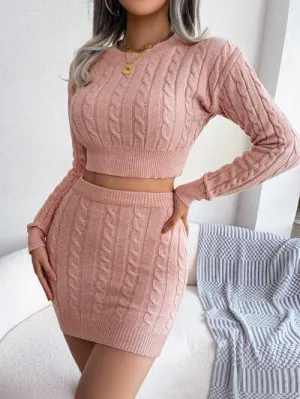 Kawaii Cable Knit Crop Sweater and Skirt Set