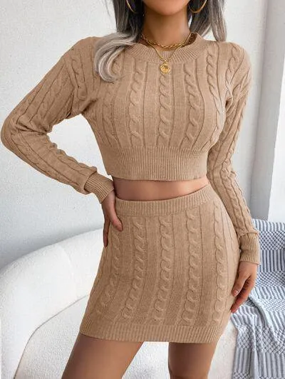Kawaii Cable Knit Crop Sweater and Skirt Set