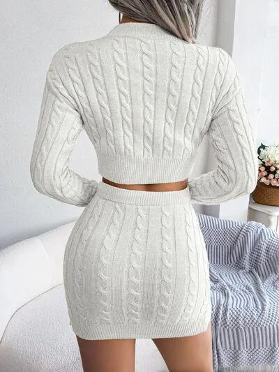 Kawaii Cable Knit Crop Sweater and Skirt Set