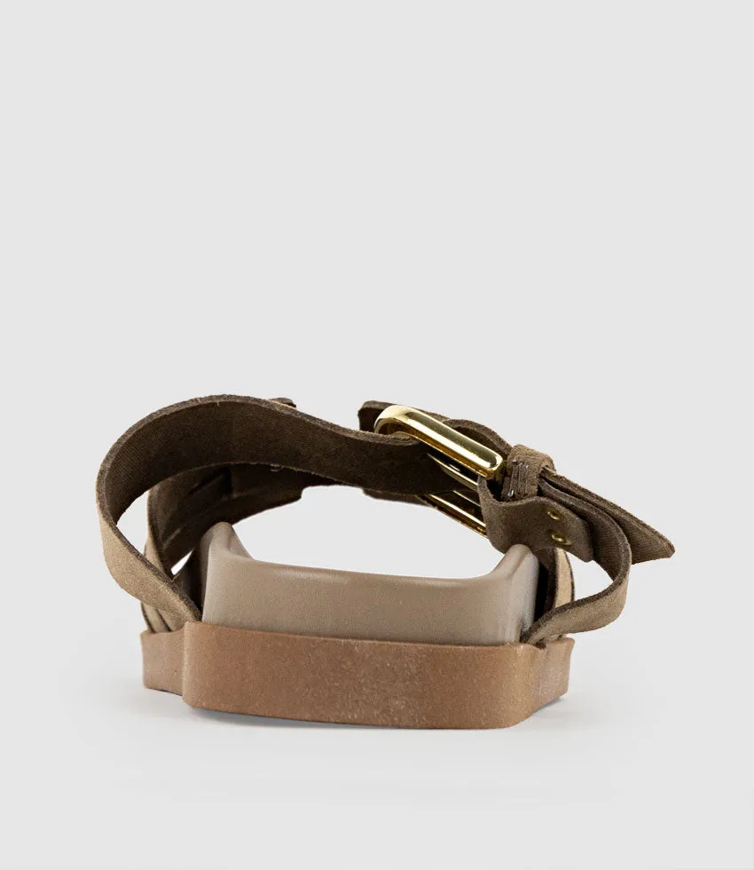 KINSLEY Slide on Footbed in Brown Suede