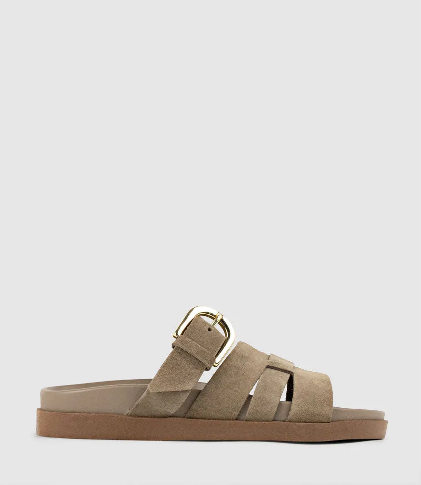 KINSLEY Slide on Footbed in Brown Suede