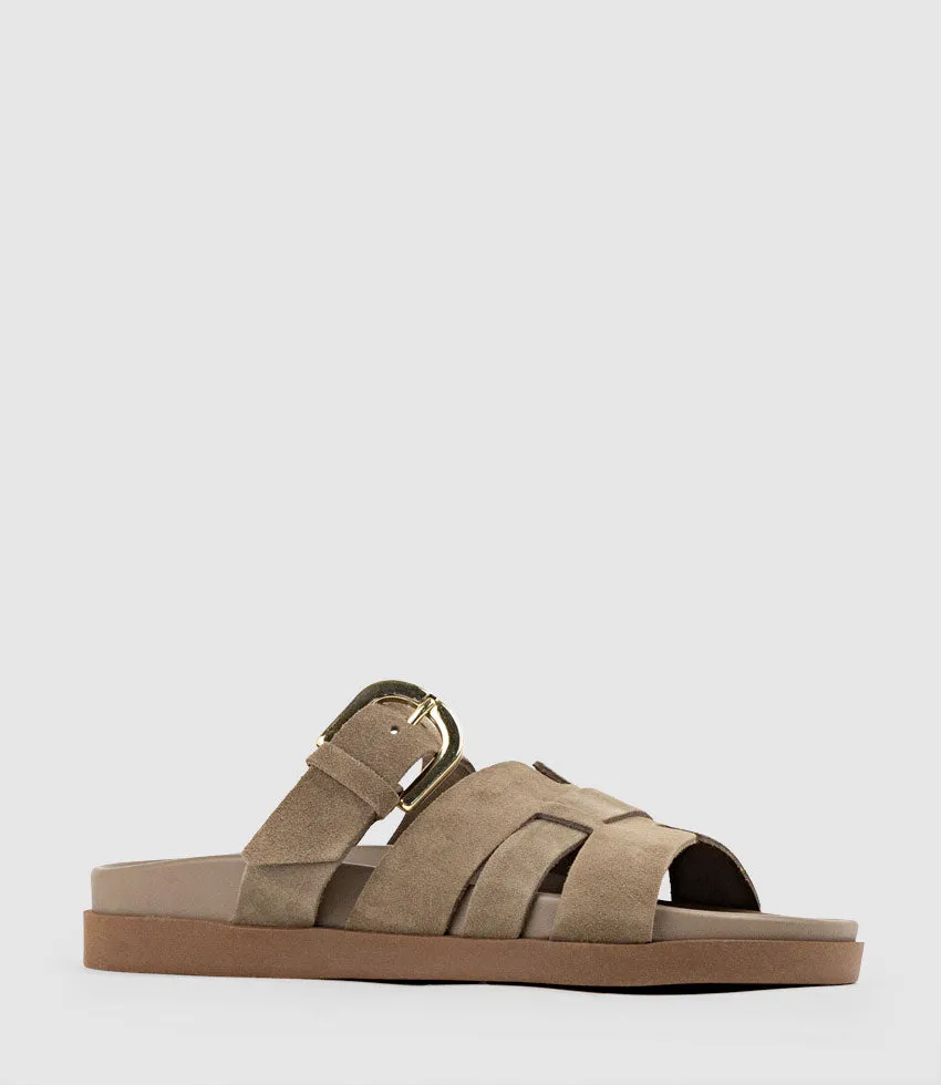 KINSLEY Slide on Footbed in Brown Suede