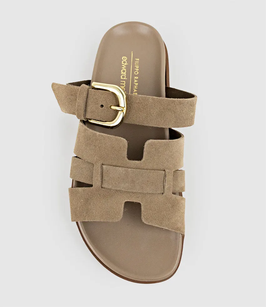 KINSLEY Slide on Footbed in Brown Suede