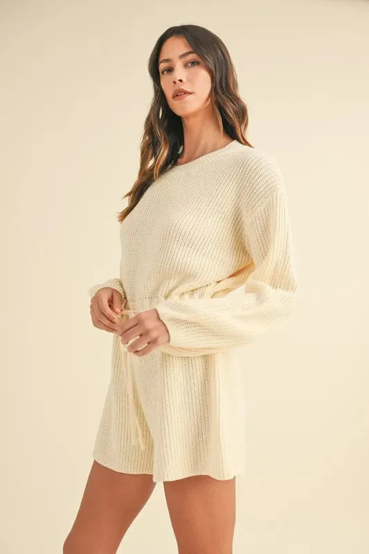 MABLE Round Neck Long Sleeve Sweater Romper