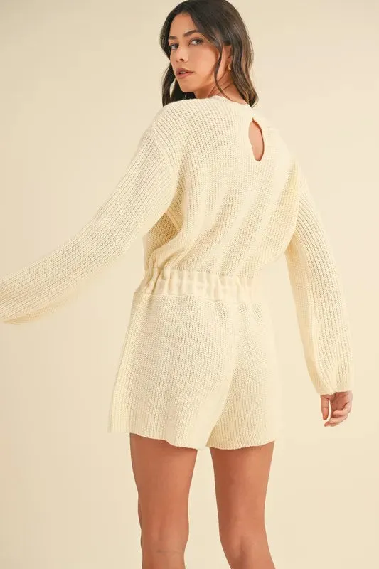 MABLE Round Neck Long Sleeve Sweater Romper