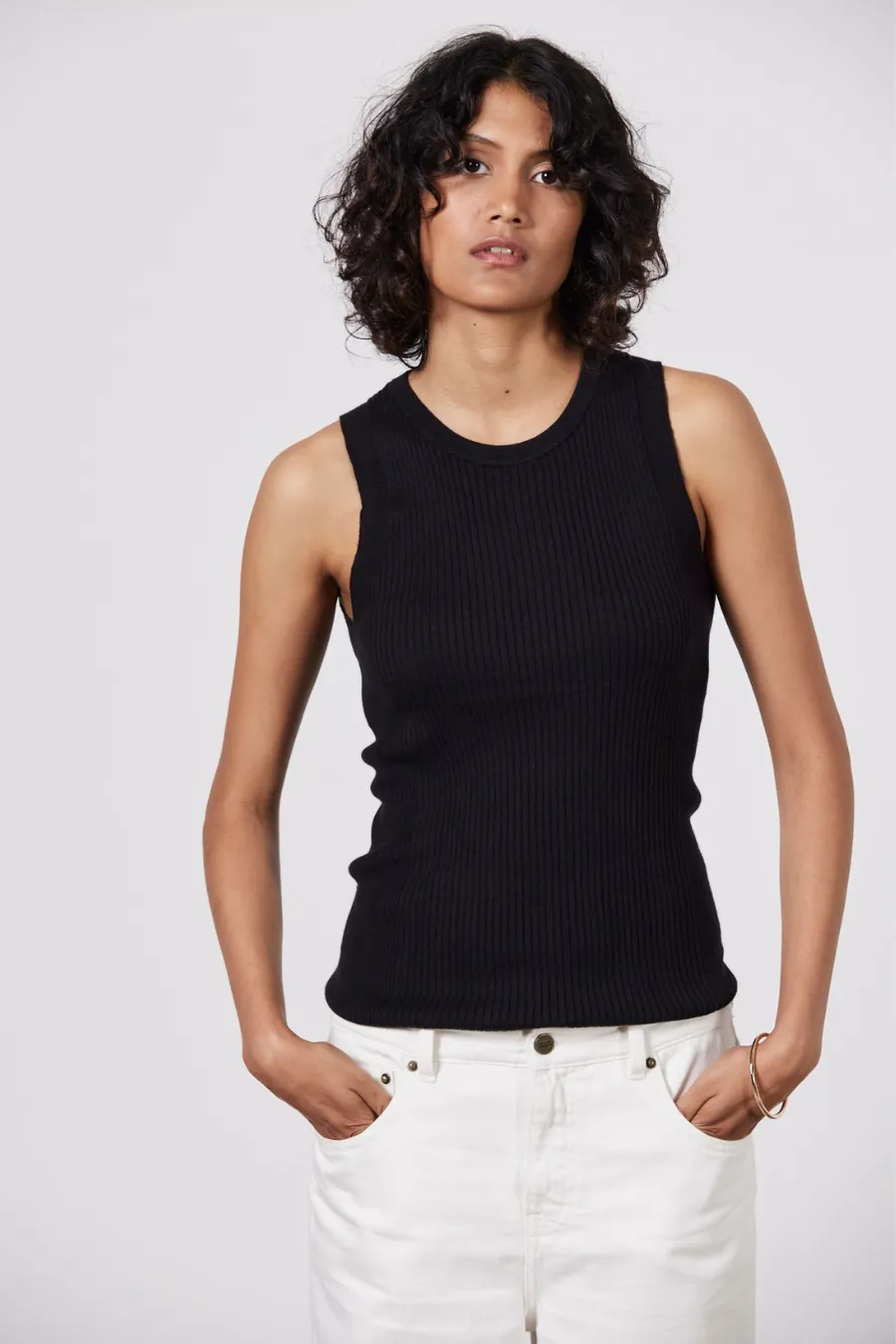 Malo Ribbed Seamless Tank Black