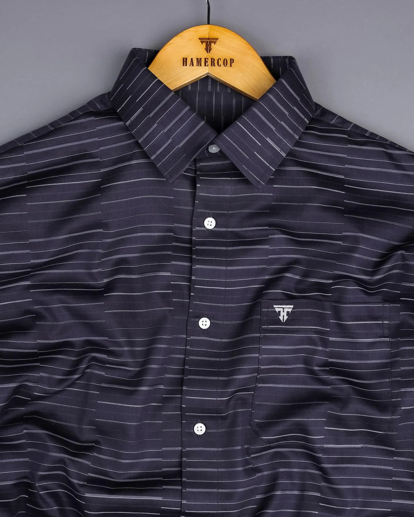 Marvel Gray With White Weft Stripe Cotton Shirt