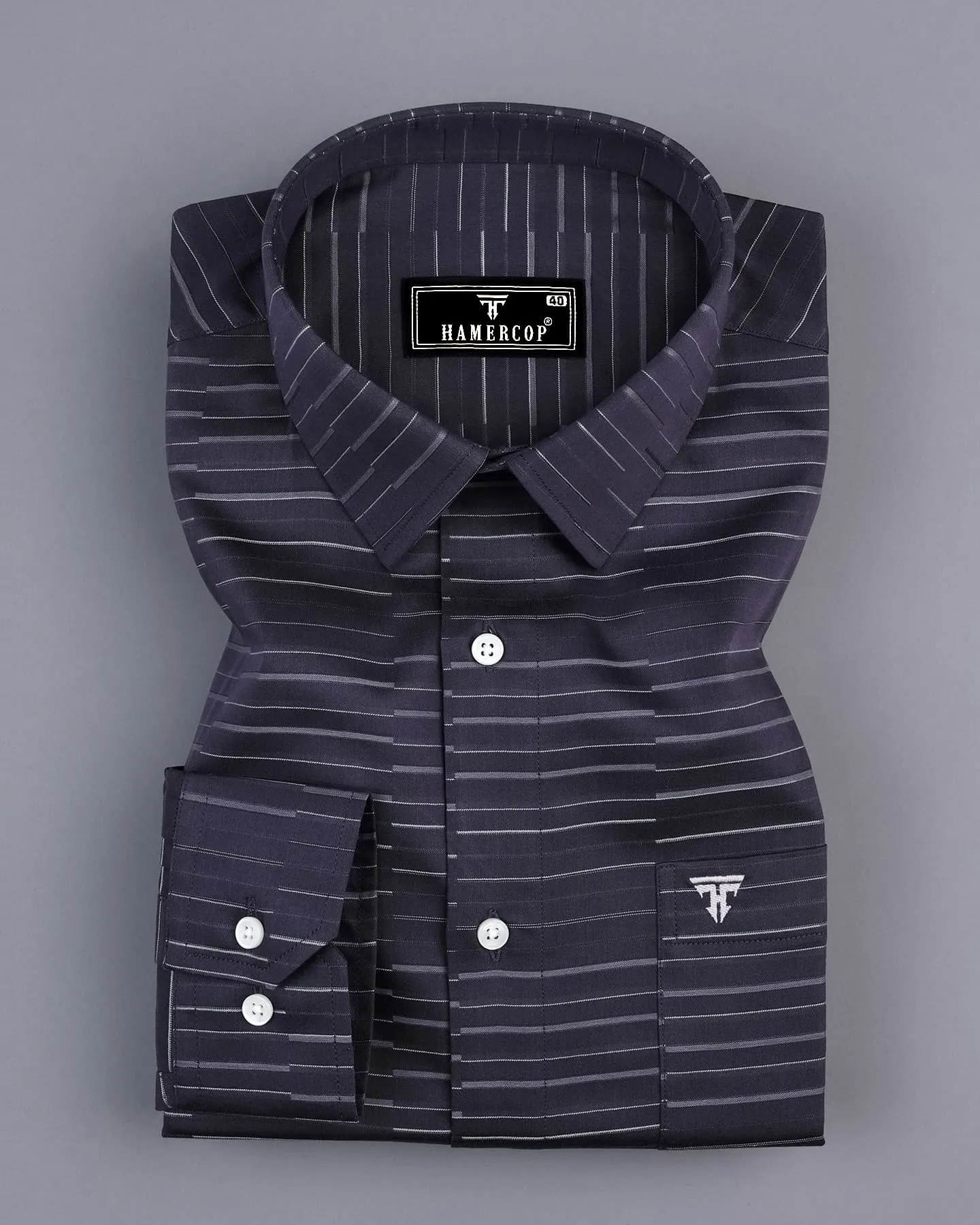 Marvel Gray With White Weft Stripe Cotton Shirt