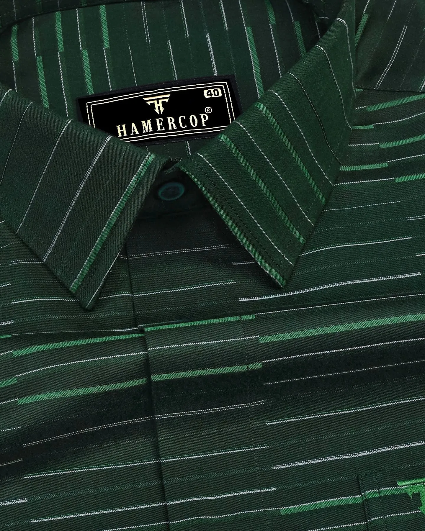 Marvel Green With White Weft Stripe Cotton Shirt
