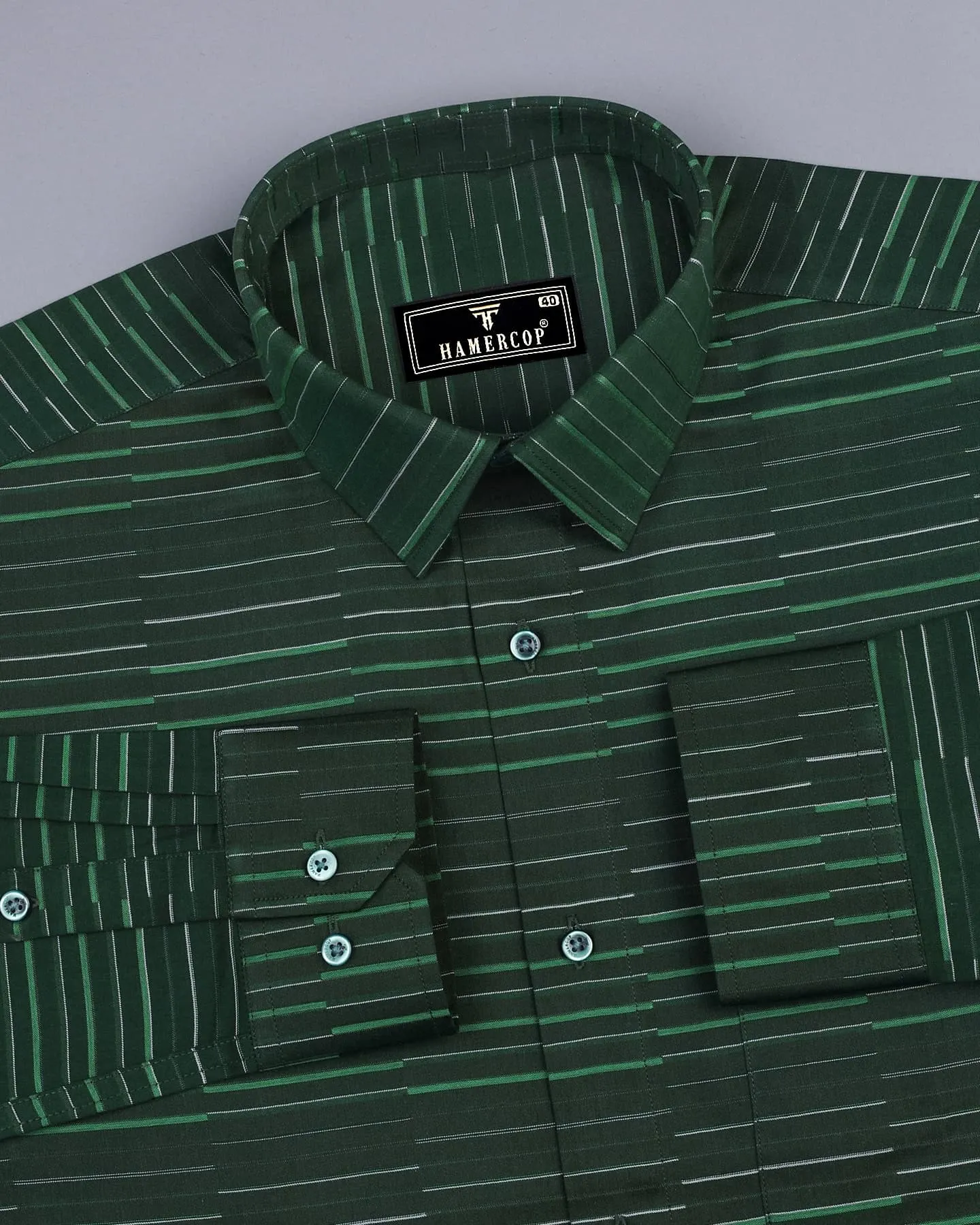 Marvel Green With White Weft Stripe Cotton Shirt